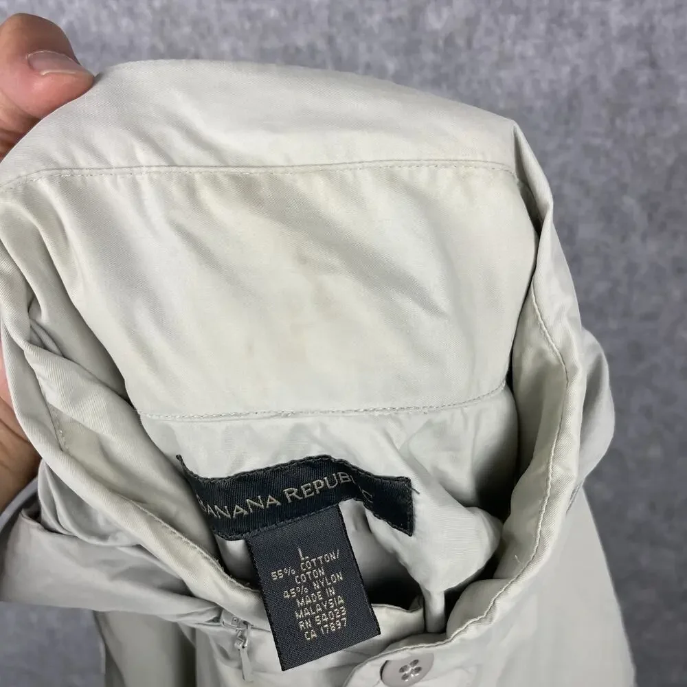 Banana Republic Shirt Mens L‎ Stowaway Hood Nylon Zip Off Sleeve Outdoor Fishing